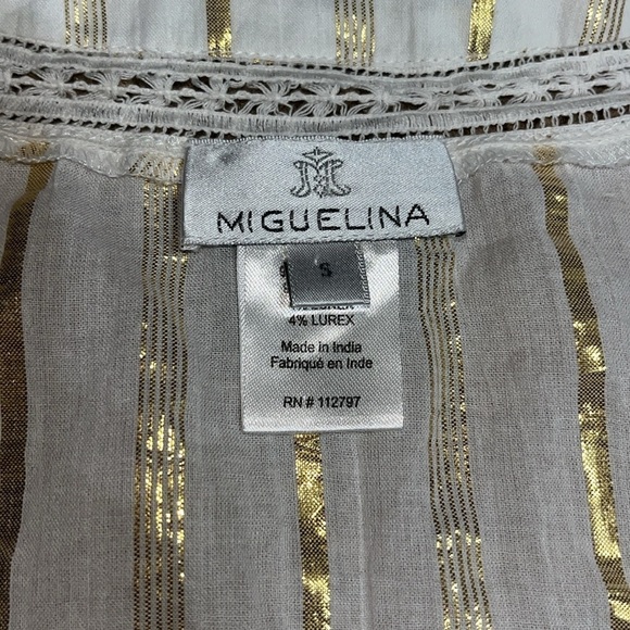 Miguelina Saanchi Cropped Striped Metallic Cotton Gauze Tie Front Tassel Top‎ S - Picture 10 of 11